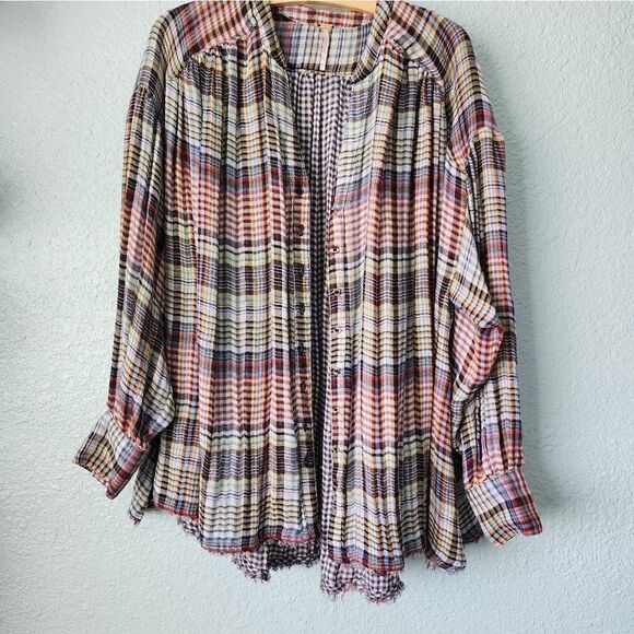 Free people freestyle raw hem balloon sleeves oversized blouse - Picture 2 of 13